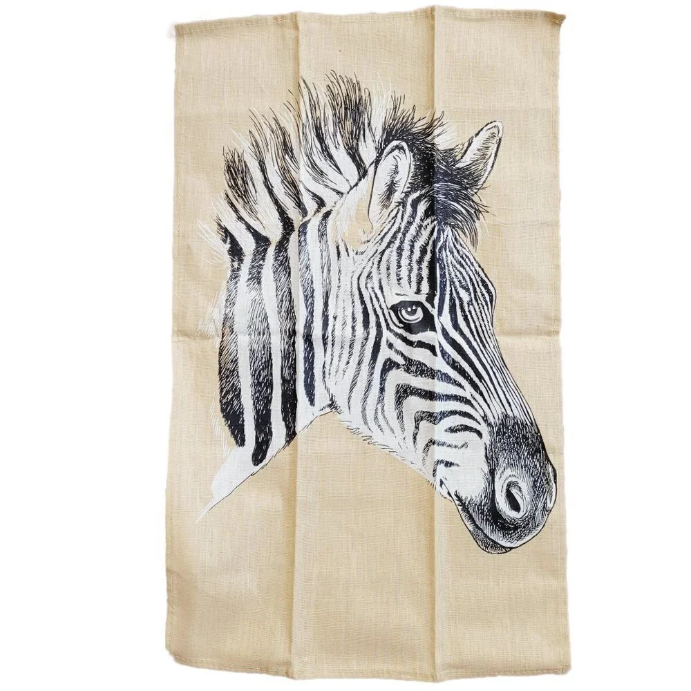 Zebra Safari Sketched Animal Linen Cotton Beige Kitchen Towel